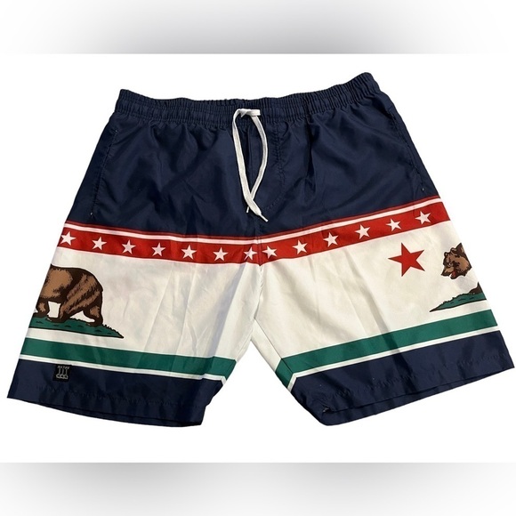 Brooklyn Cloth California Bear Swim Trunks - Navy and White - Picture 2 of 7